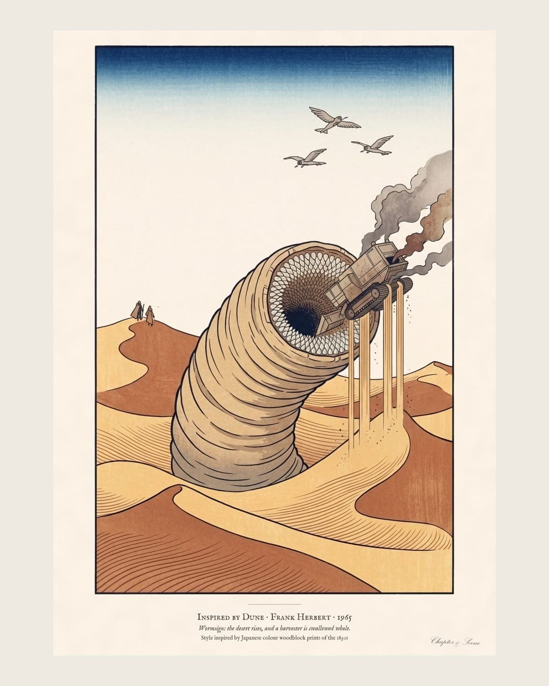 Wormsign, a Japanese woodblock style art print