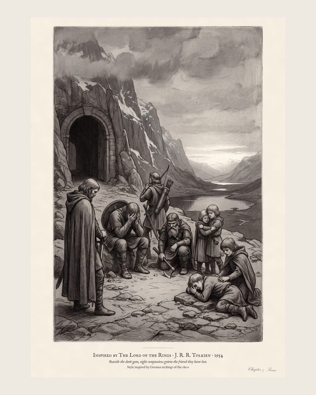 Grief after Moria, an art print inspired by The Fellowship of the Ring
